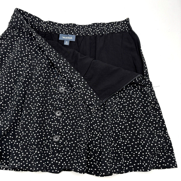 ModCloth Black White Polka Dot Elastic Waist A-Line Button Front Skirt M 14x16.5 - Picture 5 of 11